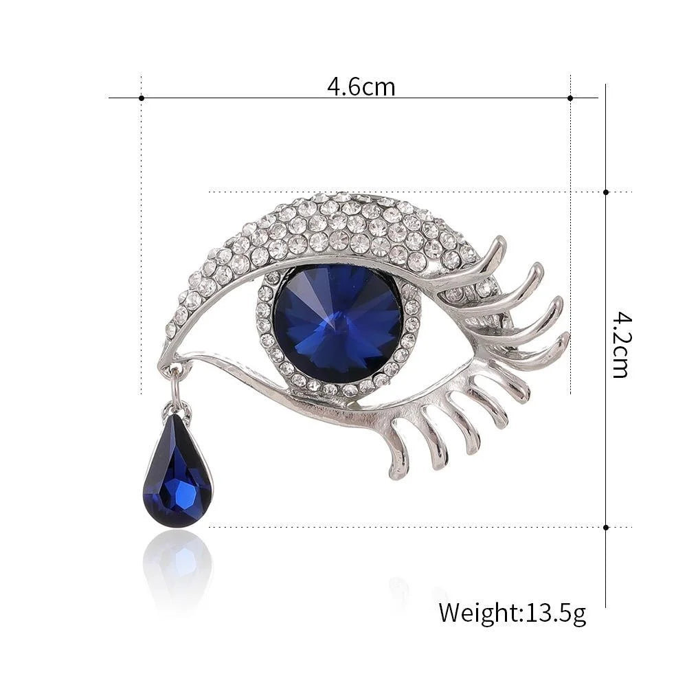 Elegant Evil Eye Tear Brooch With Blue Crystal Rhinestones, Alloy Lapel Pin Corsage Suit Accessory