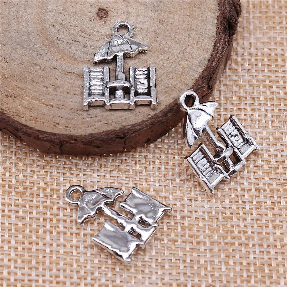 20x14mm 1.3g Antique Silver Zinc Alloy Beach Chair Charm Pendant for DIY Bracelet Necklace Making