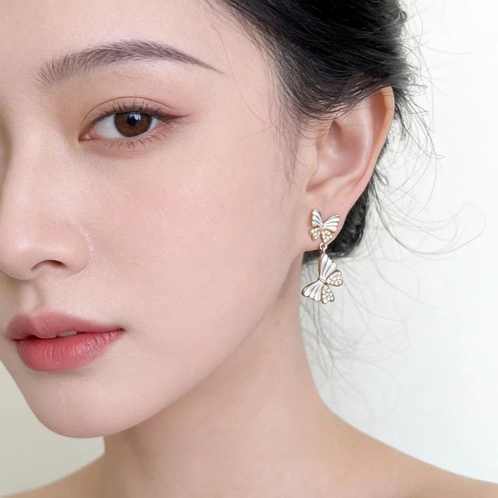 Sweet Style Copper Butterfly Zircon Handmade Drop Earrings, Elegant Versatile Jewelry