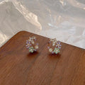 Forest Style Copper 14K Plated Rhinestone Butterfly Flower Wreath Stud Earrings