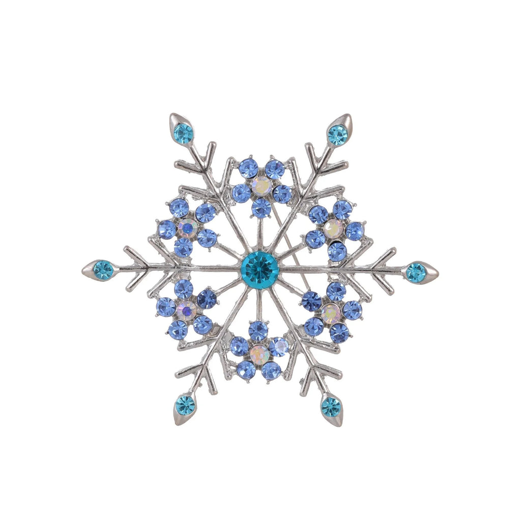 Elegant Blue Snowflake Alloy Rhinestone Brooch For Women, Luxury Lapel Pin Corsage Suit Accessory Gift