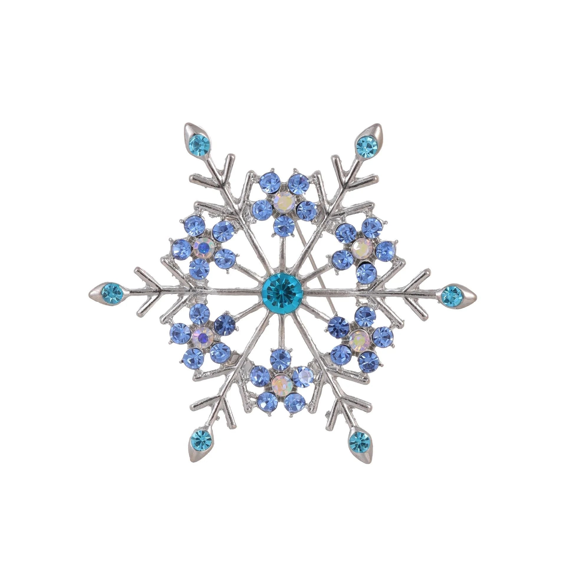 Elegant Blue Snowflake Alloy Rhinestone Brooch For Women, Luxury Lapel Pin Corsage Suit Accessory Gift