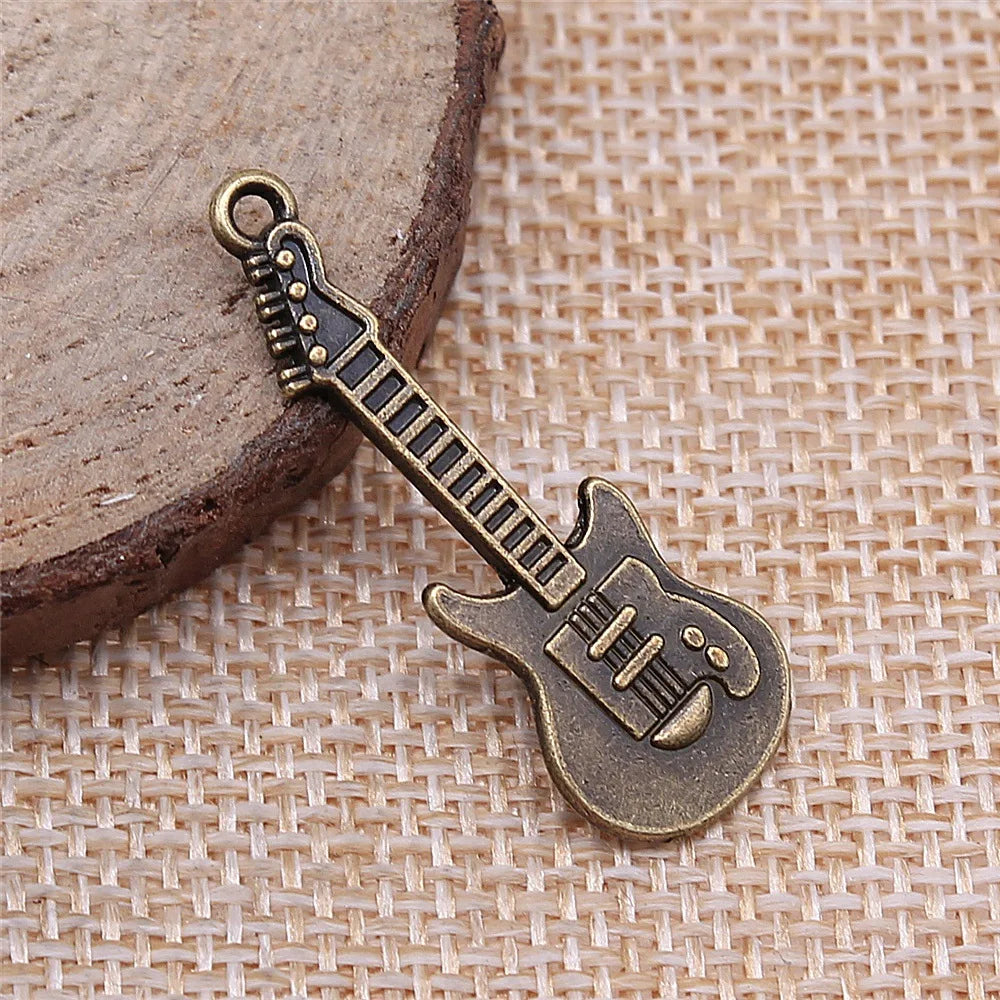 12x35mm 1.7g Multicolor Zinc Alloy Guitar Charm Pendant for Music Theme Bracelet Necklace Making