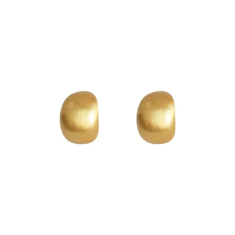 Brushed Texture 14K Plated Copper Oval U Shape Stud Earrings Elegant Minimalist Jewelry