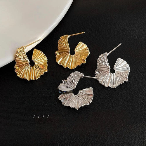 14K Gold Plated Copper Irregular Ruffle Drop Earrings Bohemian Geometric Jewelry
