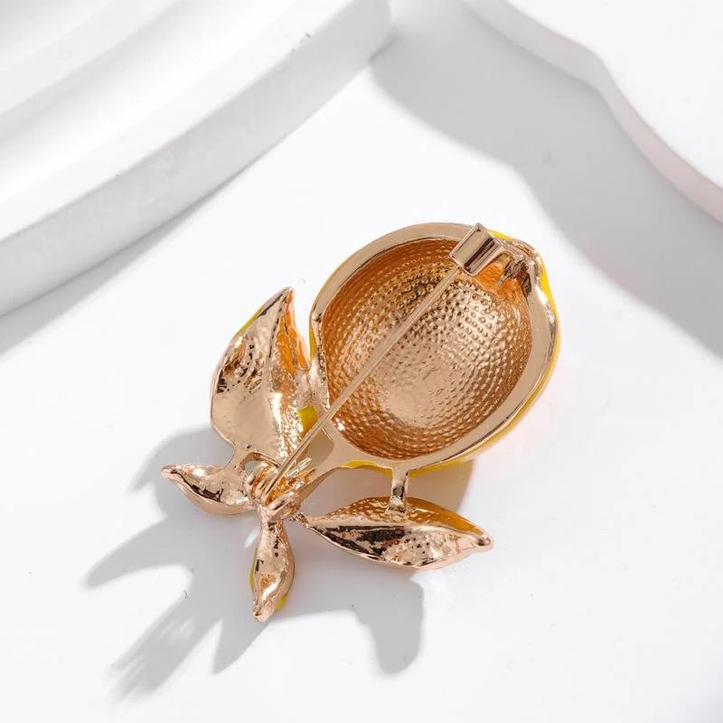Fresh Lemon Fruit Enamel Alloy Brooch With Green Leaves, Cute Summer Lapel Pin Corsage Gift For Women