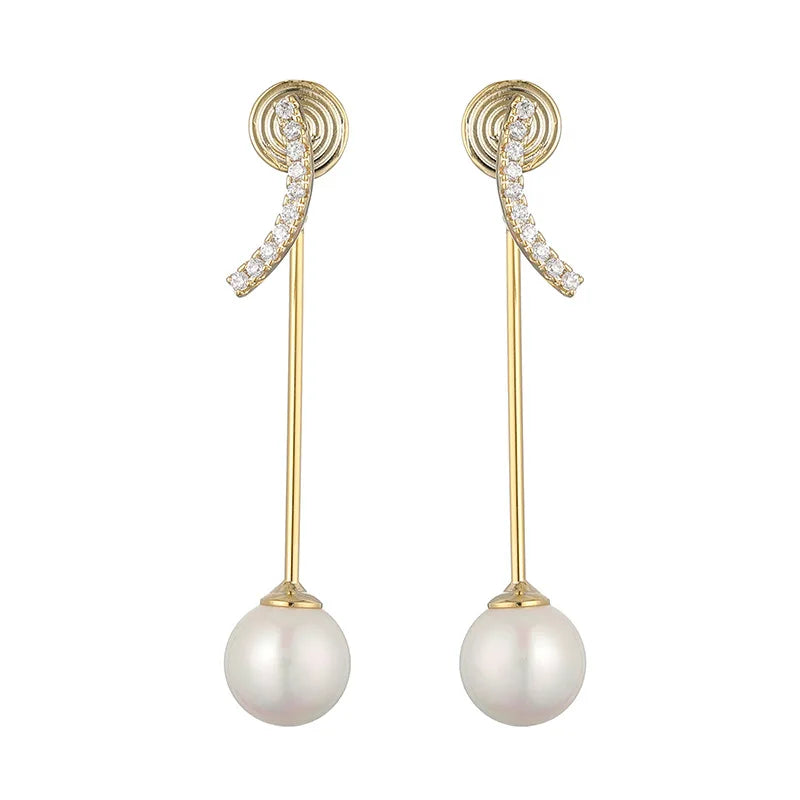 Elegant Luxury Women Long Pearl Drop Spiral Zircon Alloy Stud & Clip On No Piercing Dangle Earrings