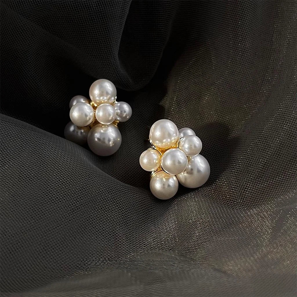 14K Plated Copper Irregular Geometric High Luster Pearl Stud Earrings Light Luxury