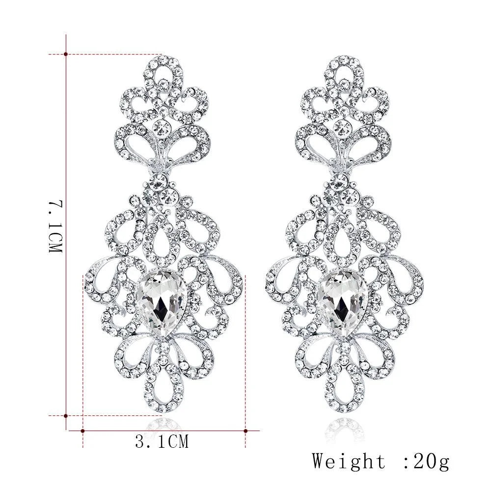 Elegant Hollow Floral Rhinestone Crystal Drop Earrings For Women's Wedding Banquet Party Gift