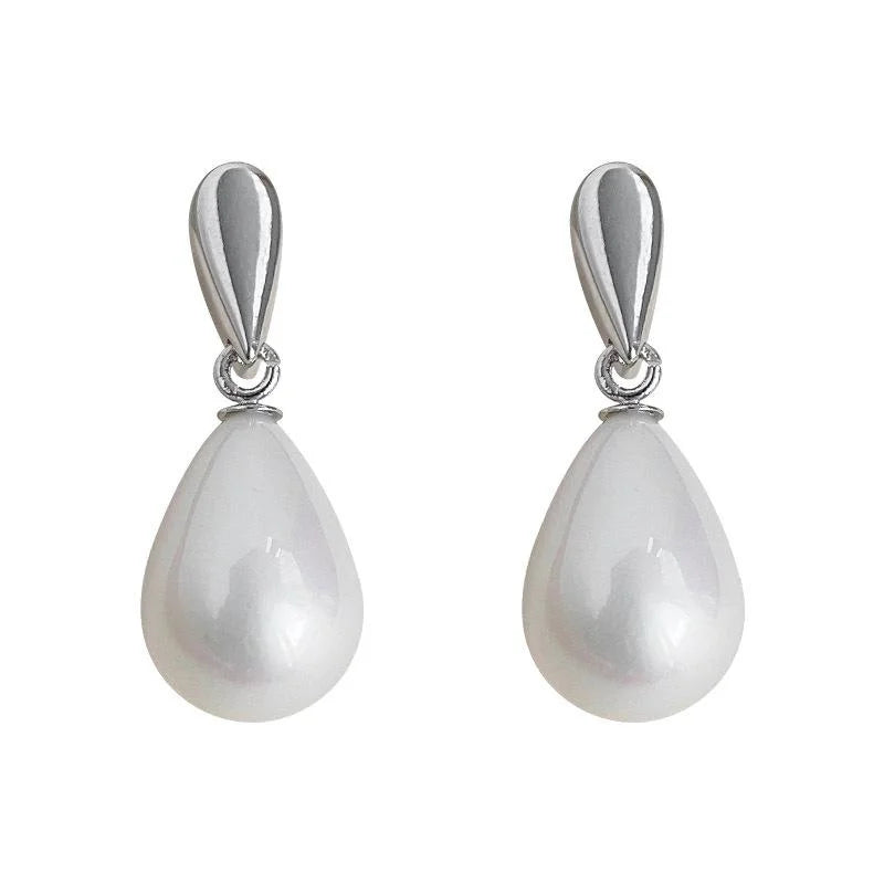 French Vintage Teardrop Pearl Drop Earrings Copper Minimalist Elegant Commuter Jewelry