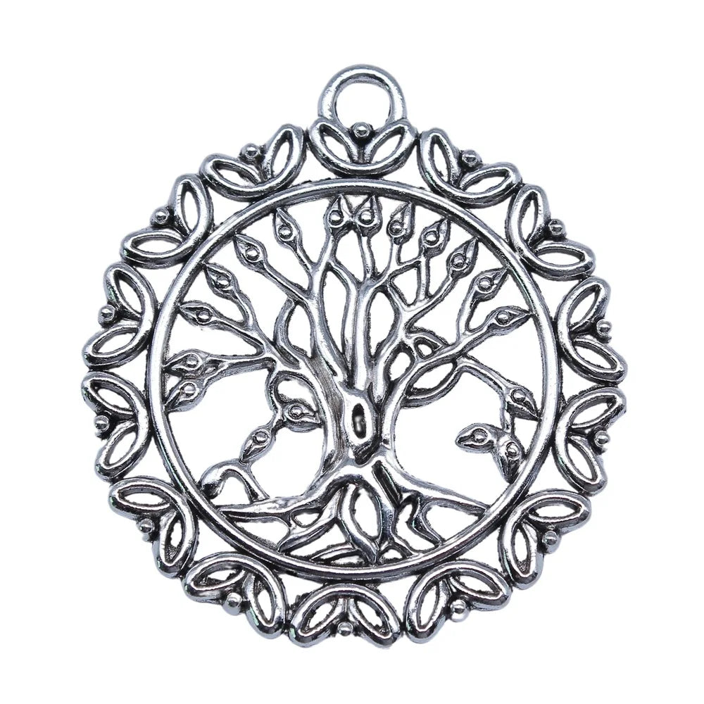 46x51mm 8.7g Antique Silver Zinc Alloy Round Tree Charm Pendant for Necklace DIY Jewelry Making