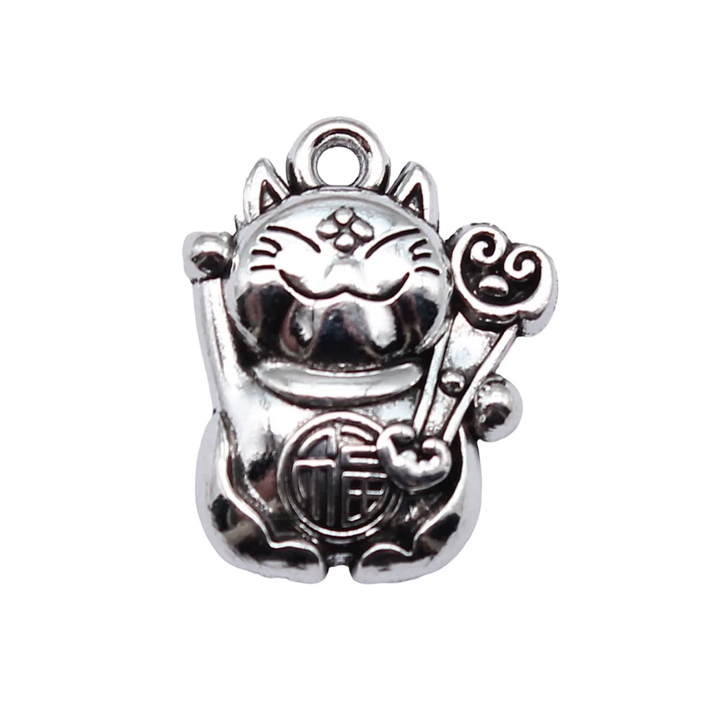 19.6x15.8x4.8mm 3.9g Antique Silver Tone Zinc Alloy Lucky Cat Charm Pendant for DIY Vintage Necklace Bracelet