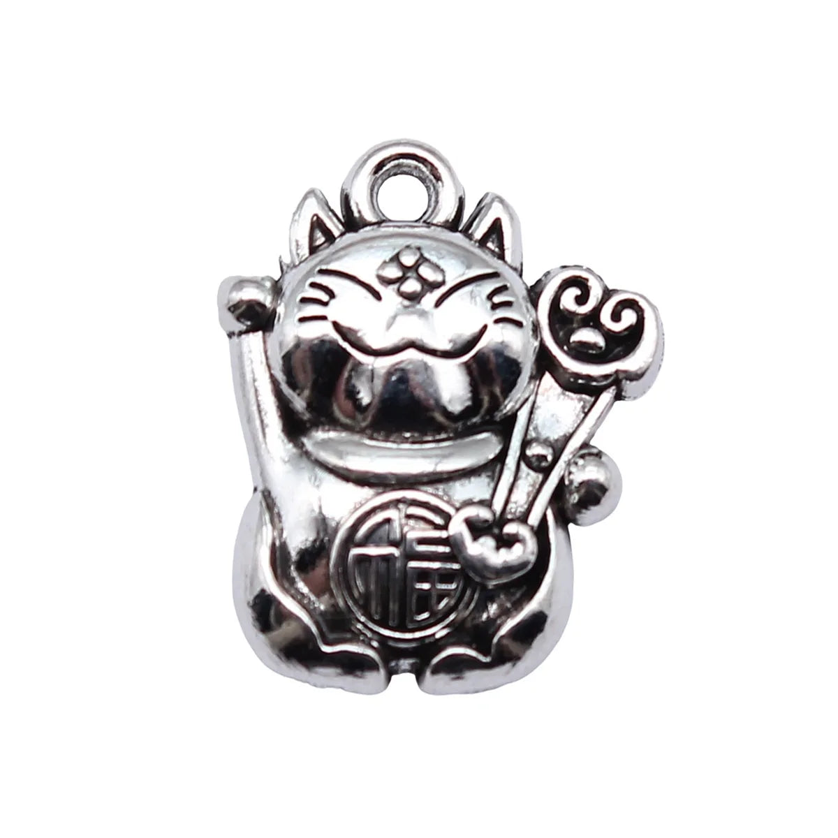 19.6x15.8x4.8mm 3.9g Antique Silver Tone Zinc Alloy Lucky Cat Charm Pendant for DIY Vintage Necklace Bracelet