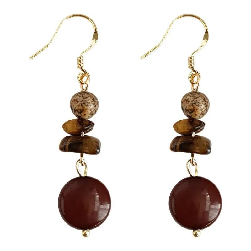 Original Design Tiger Eye Resin Geometric Tassel Drop Earrings With Silver Plated Pins