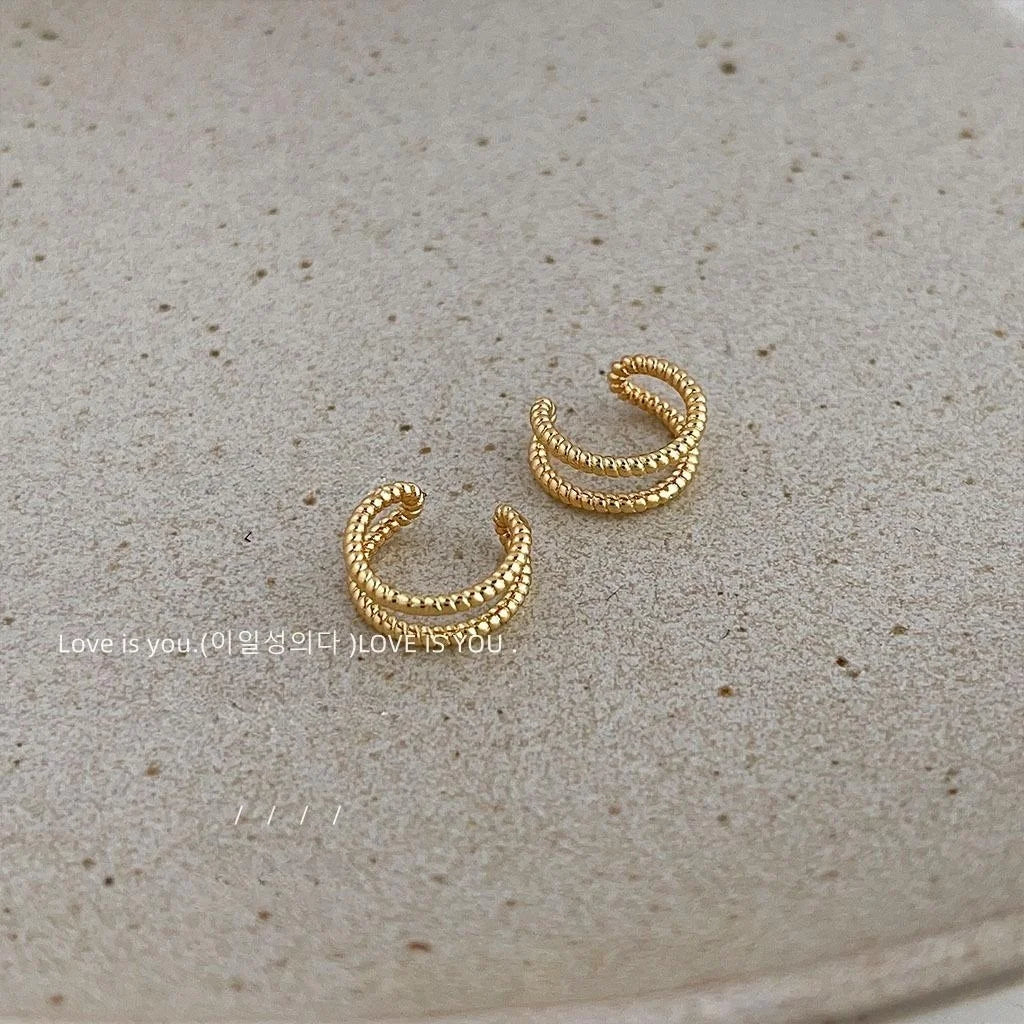 Gold Copper Twisted Double Layer Hollow C Shape Hoop Earrings For Women Chic Ear Cuff Style