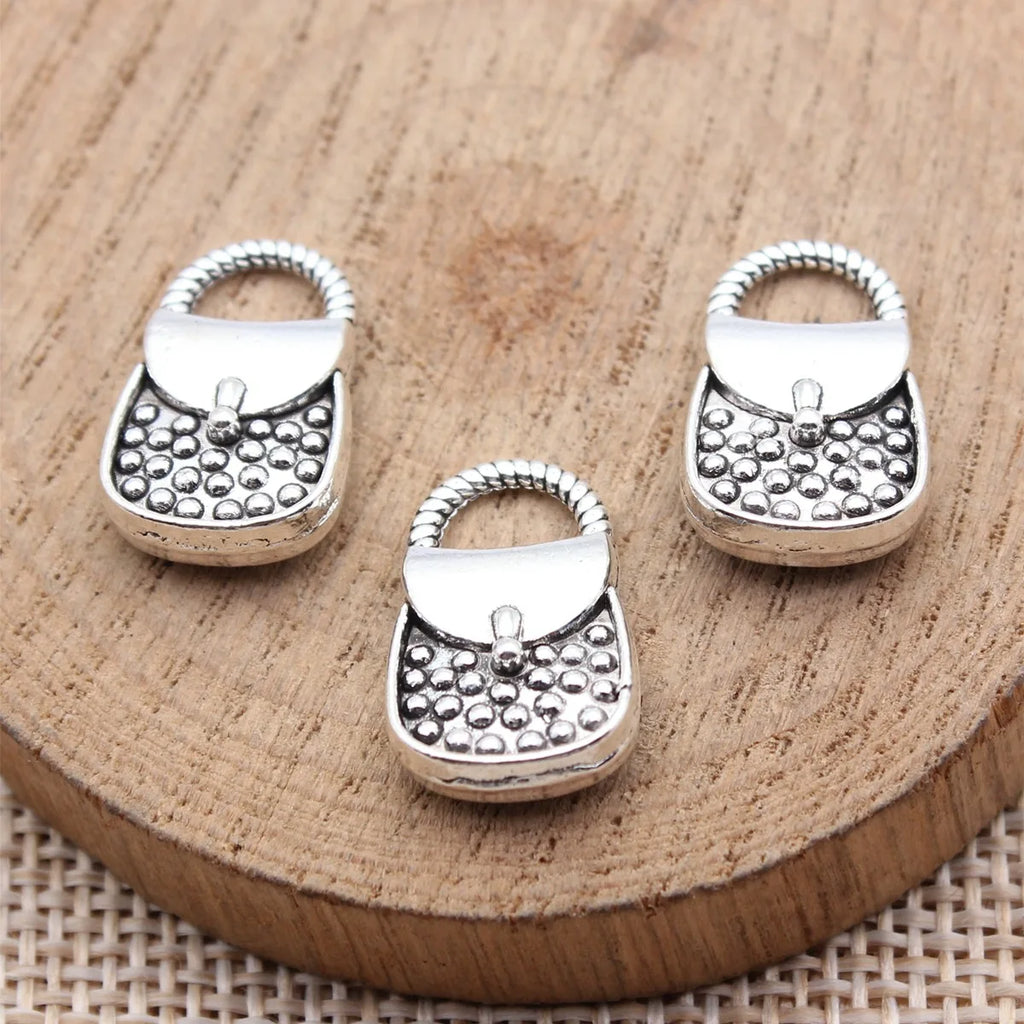 18x11mm 2.2g Antique Silver Zinc Alloy Double Sided Handbag Charm Pendant for DIY Jewelry Making