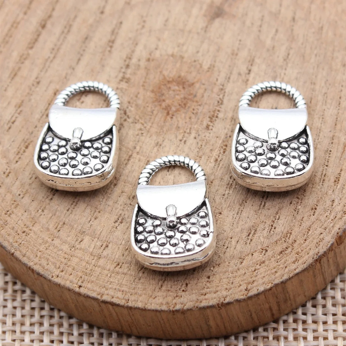 18x11mm 2.2g Antique Silver Zinc Alloy Double Sided Handbag Charm Pendant for DIY Jewelry Making