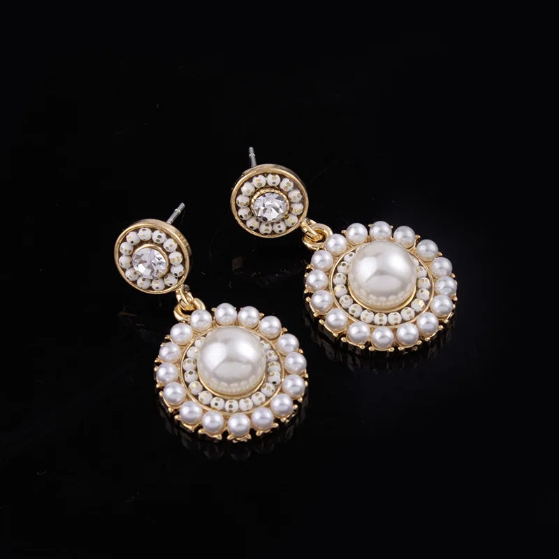 Elegant Round Pearl Drop Zircon Rhinestone Stud & Clip On No Piercing Korean Luxury Dangle Earrings