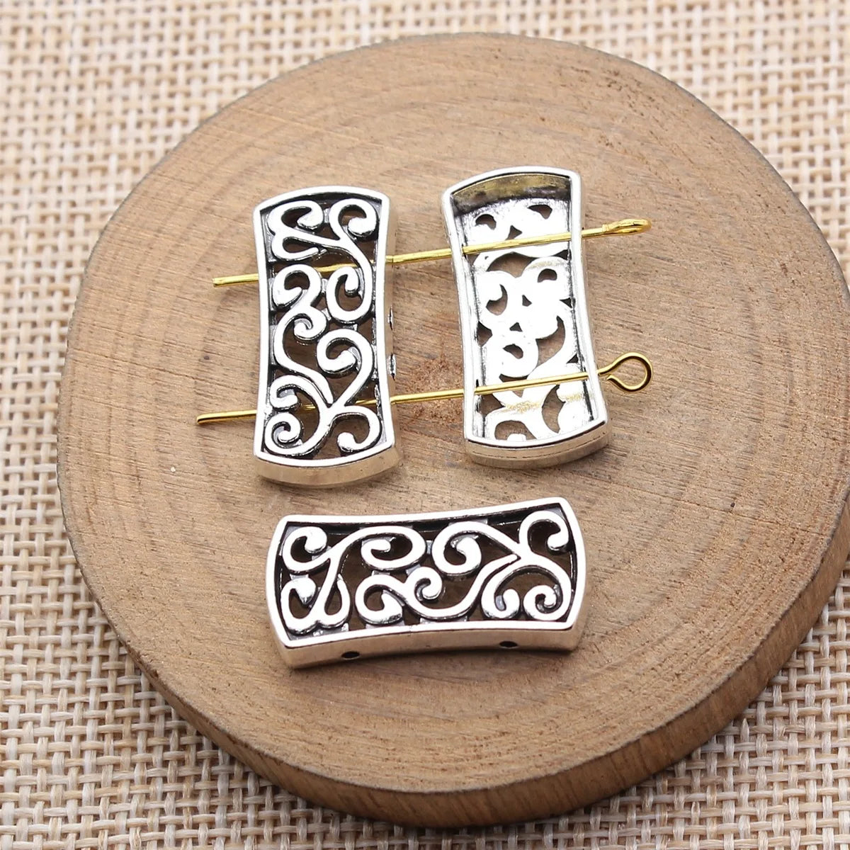 25x12mm 2.5g Zinc Alloy Ethnic Pattern Two Hole Bead Connector Charm for DIY Bracelet Making