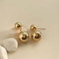 18K Gold Plated Copper Double Ball Drop Earrings, Smooth Geometric Light Luxury Jewelry