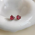 French Minimalist Red Heart Mini Zircon Copper Stud Earrings Micro Pave Sweet Cool Jewelry