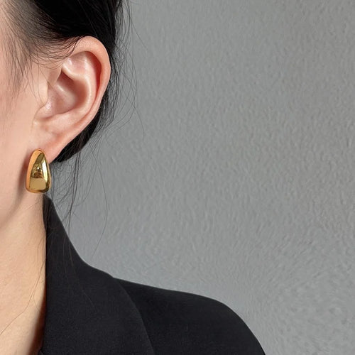 18K Gold Plated Copper Oval Geometric Drop Earrings Light Luxury Minimalist Earrings