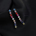 Style Copper Long Tassel Drop Earrings With Colorful Zircon Geometric Designer Jewelry