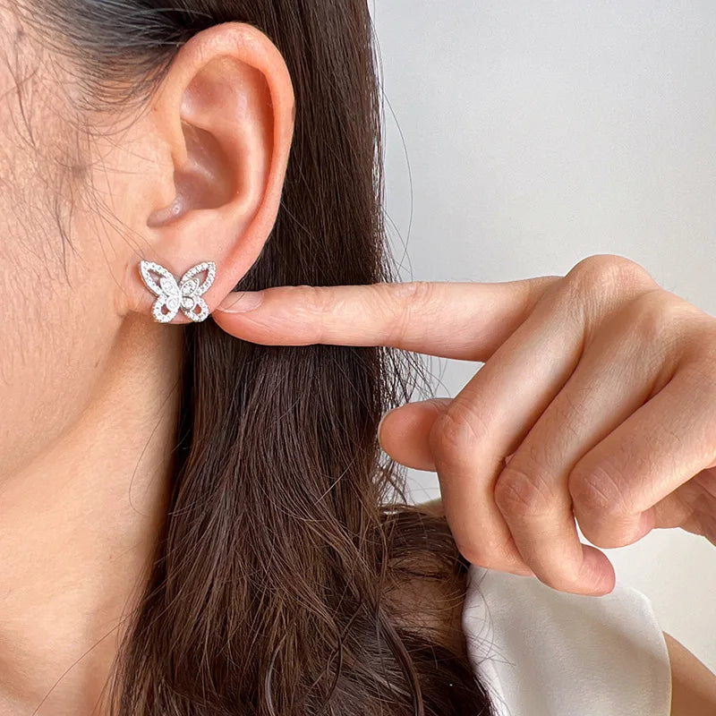 Elegant Double Layer Butterfly Zircon Stud & Clip On No Piercing Korean Style Gift Earrings