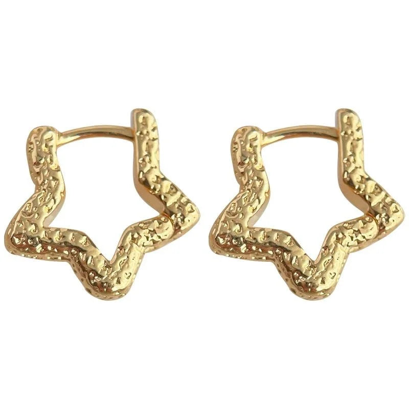 14K Gold Plated Copper Five Point Star Stud Earrings Minimalist Versatile Daily Jewelry