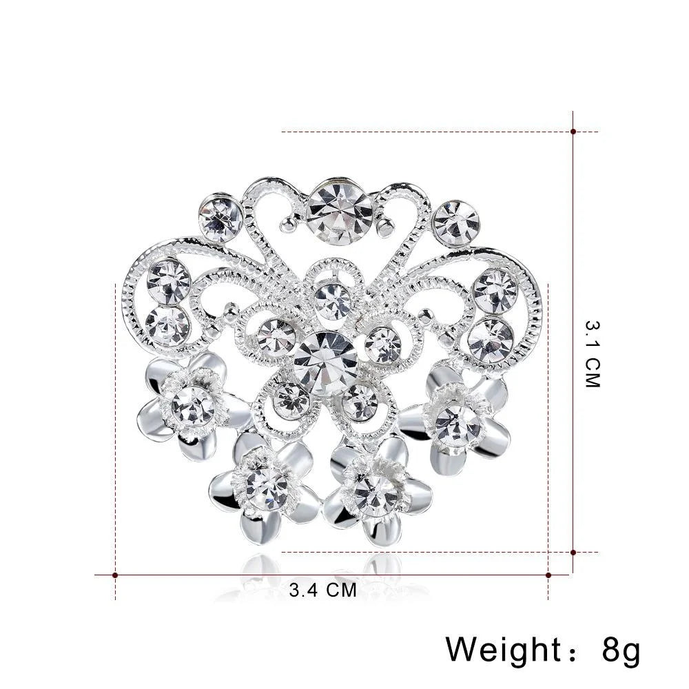 Elegant Small Butterfly Rhinestone Alloy Brooch, Sparkling Silver Floral Lapel Pin Corsage Gift