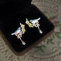 Sweet Pastoral Copper Enamel Bird Drop Earrings With Micro Pave Zircon