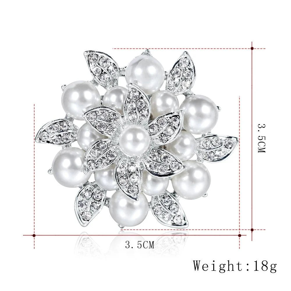 Elegant Pearl Alloy Rhinestone Flower Brooch For Women, Luxury Lapel Pin Corsage Suit Accessory Gift