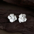 Sandblasted Hibiscus Flower Stud Earrings Eco-Friendly Copper Silver Tone Textured Minimalist Jewelry