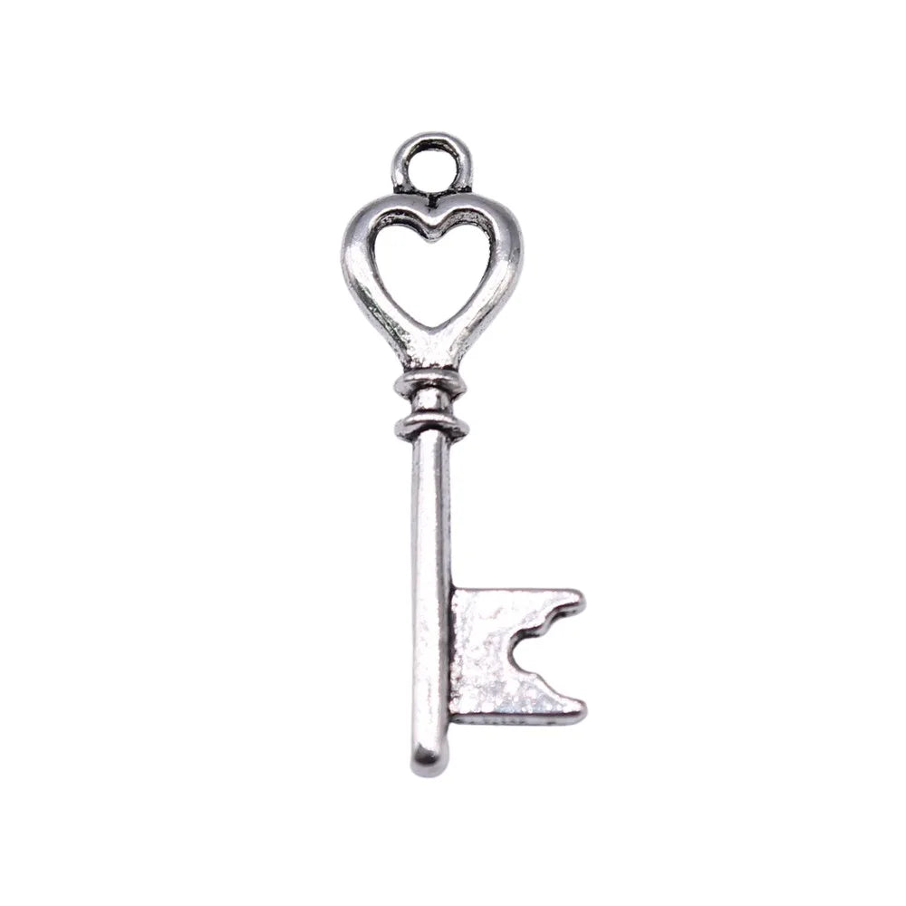 28x8mm 0.8g Multicolor Zinc Alloy Heart Key Charm Pendant for DIY Necklace Bracelet Jewelry Making