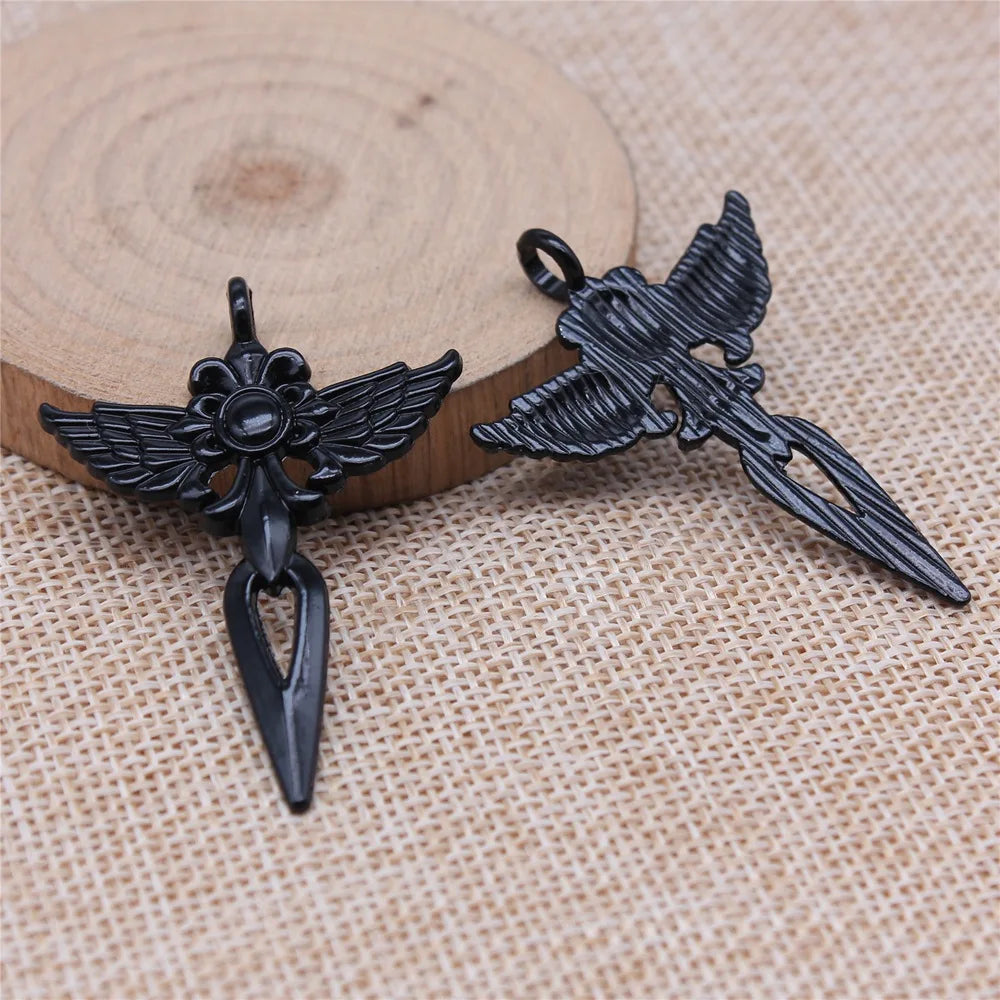 35x49mm 4.5g Multicolor Zinc Alloy Gothic Wing Cross Charm Pendant for DIY Necklace Bracelet Making