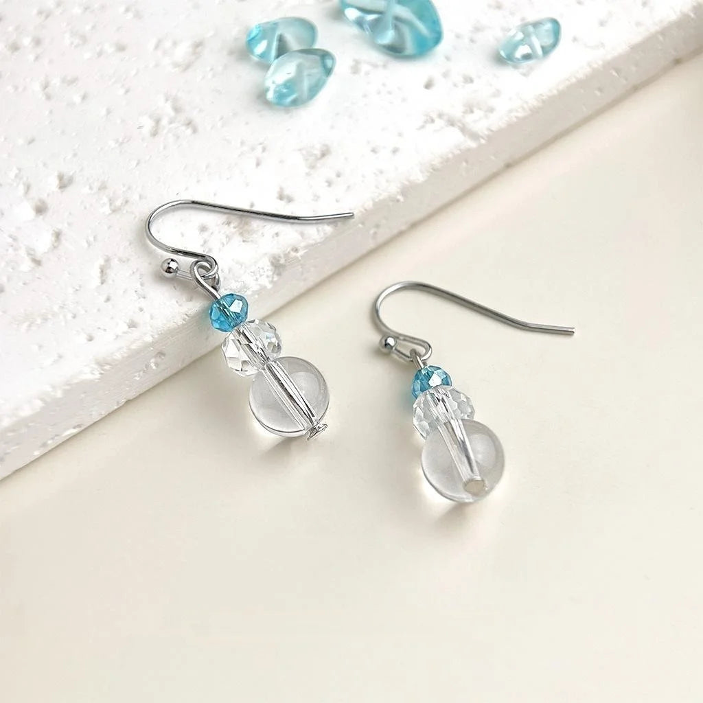 New Chinese Style Glass And White Crystal Ball Drop Earrings Handmade Minimalist Round Jewelry For Women
