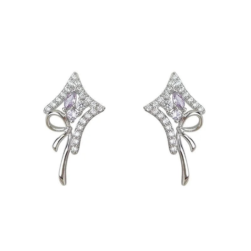 Original Copper Bow Star Micro Pave Zircon Stud Earrings Elegant Geometric Jewelry