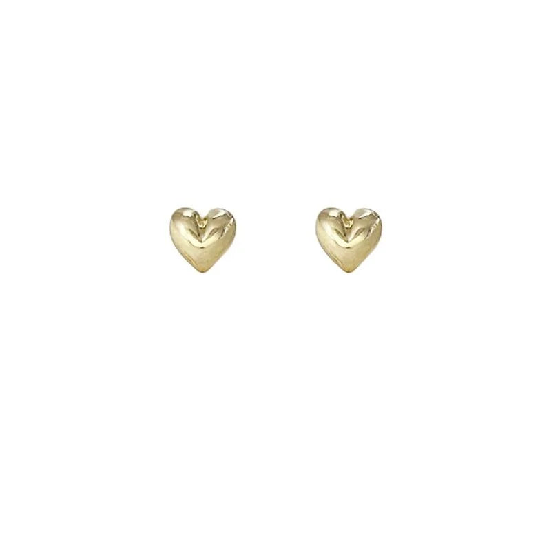 14K Gold Plated Copper Mini Smooth Heart Stud Earrings For Women Simple Korean Style