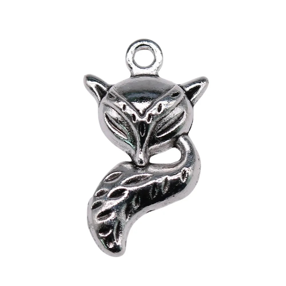 23x13mm 1.74g Antique Silver Zinc Alloy Fox Charm Pendant for DIY Animal Theme Jewelry Making