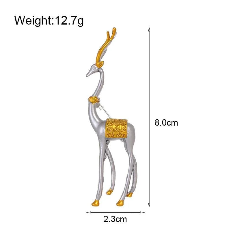 Elegant Silver Gold Alloy Elk Deer Brooch For Women, Animal Lapel Pin Corsage Suit Accessory Gift