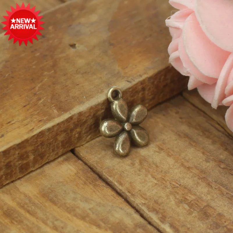 11MM Antique Silver Zinc Alloy Five Petal Flower Charm Pendant for DIY Necklace Bracelet Jewelry Making