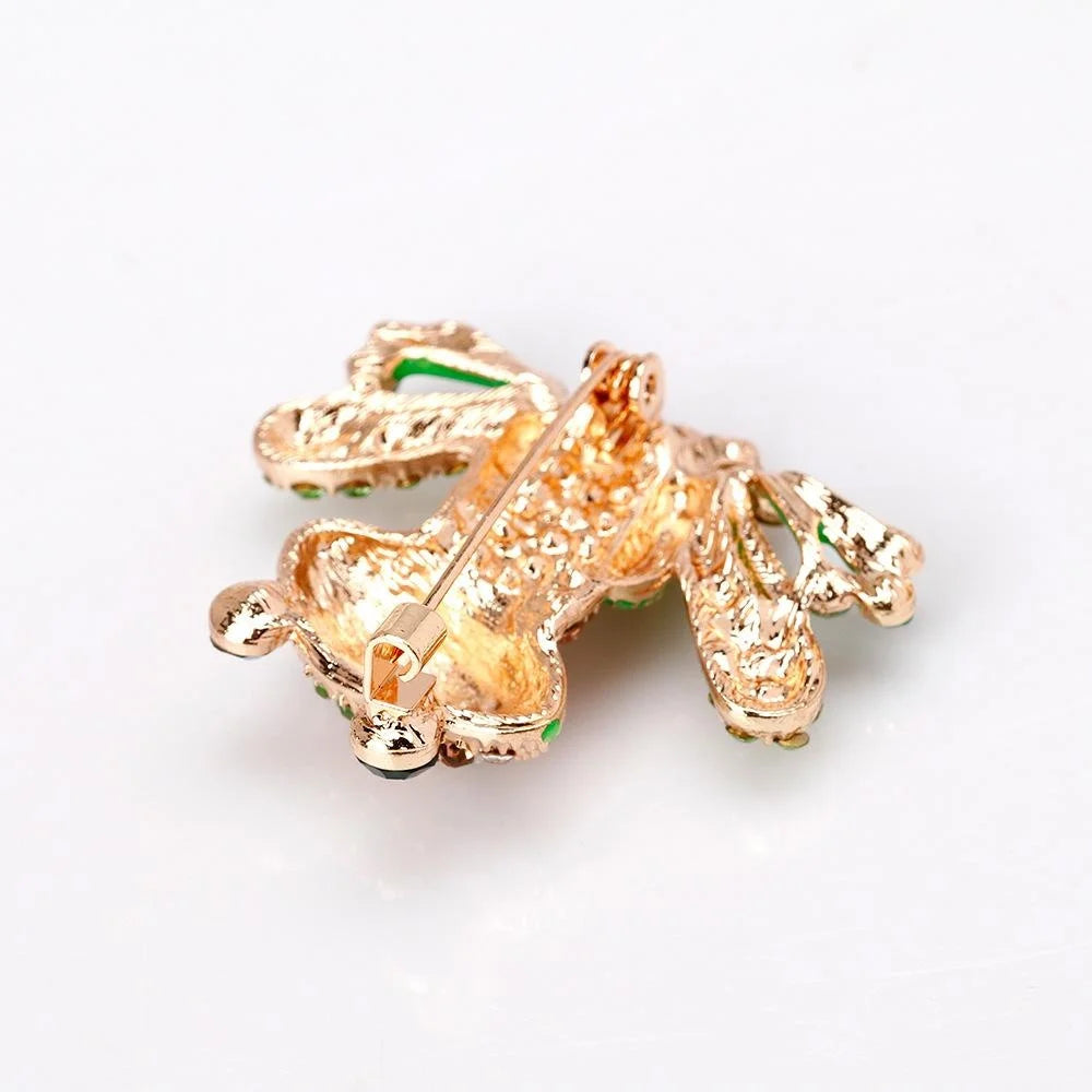 Cute Enamel Frog Brooch With Rhinestone Crystals, Alloy Animal Lapel Pin Corsage For Women Suit Gift