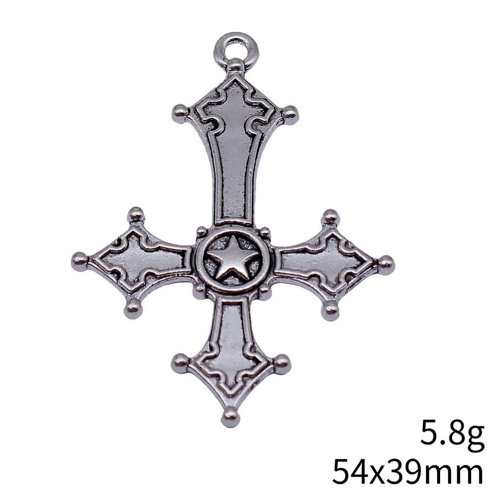 54x39mm 5.8g Antique Silver Tone Zinc Alloy Inverted Cross Charm Pendant for Gothic DIY Jewelry