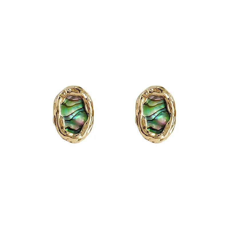 Luxury 14K Gold Plated Copper Abalone Shell Baroque Stud Earrings