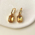 Real Gold Plated Copper Glass Crystal Geometric Drop Earrings Luxury Vintage Square Jewelry