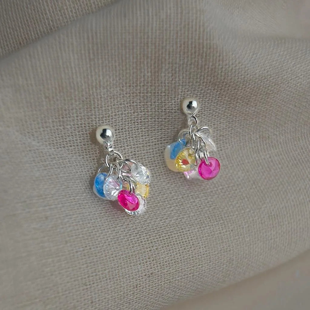 Colorful Zircon Small Tassel Drop Earrings Handmade Geometric Style Summer Jewelry