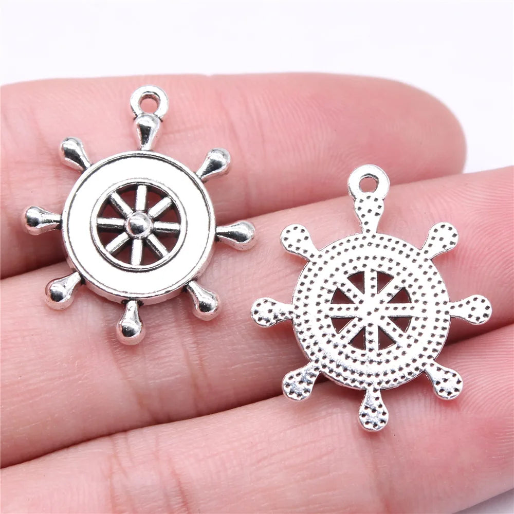 27x22mm 2.83g Antique Silver Tone Zinc Alloy Rudder Charm Pendant for Nautical DIY Jewelry Making