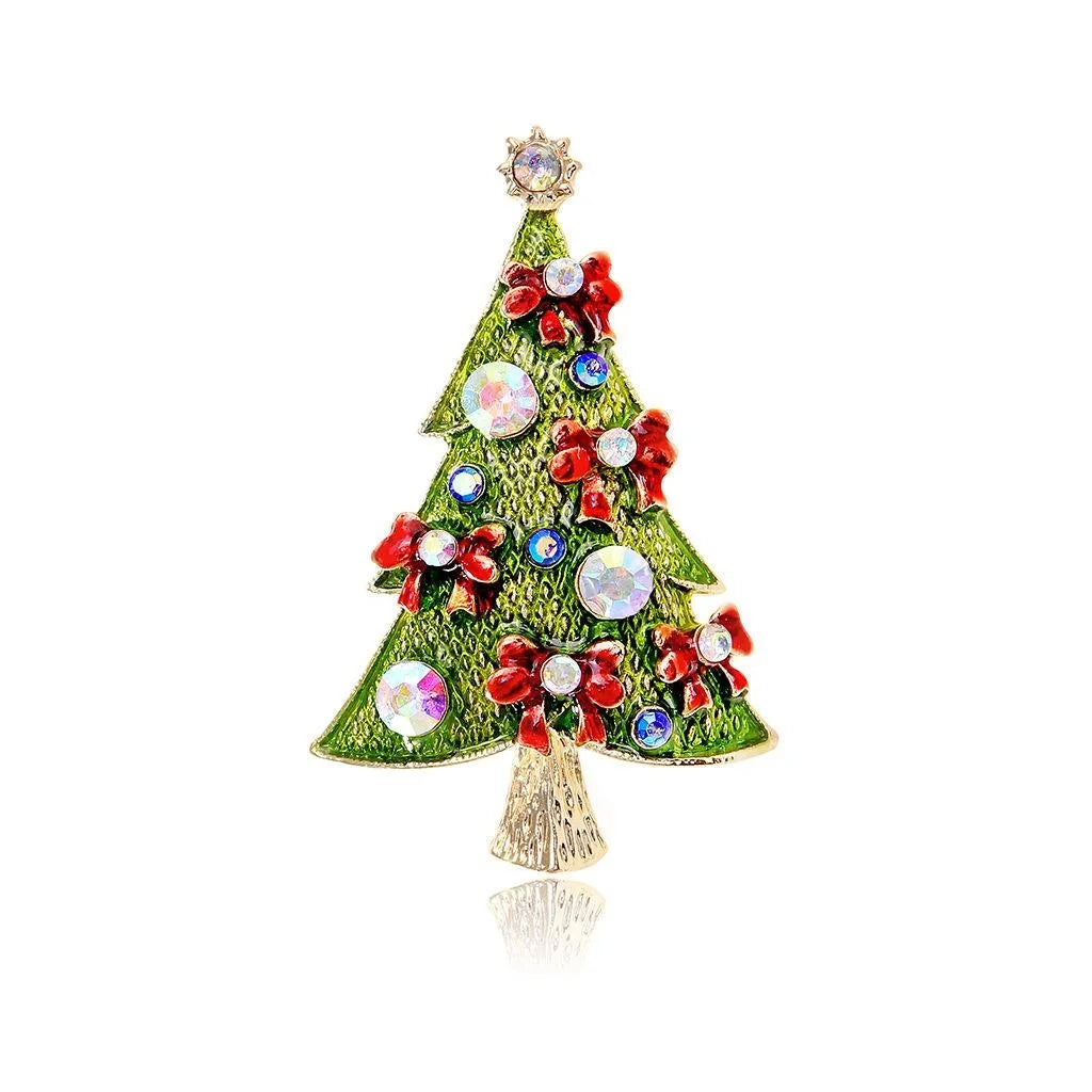 Elegant Christmas Tree Brooch With Green Enamel And Rhinestones, Alloy Lapel Pin Corsage Gift