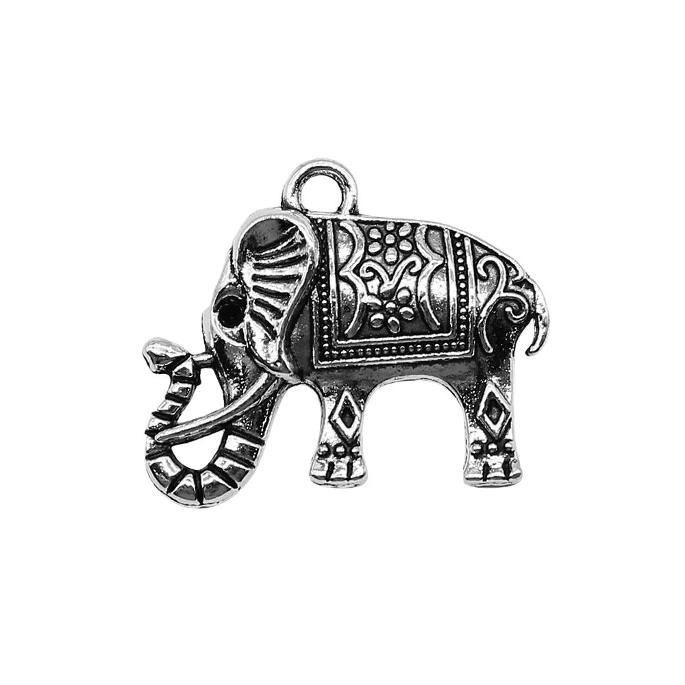 20x24mm 3.8g Antique Silver Zinc Alloy Thai Elephant Double Sided Charm Pendant for DIY Necklace Bracelet Making