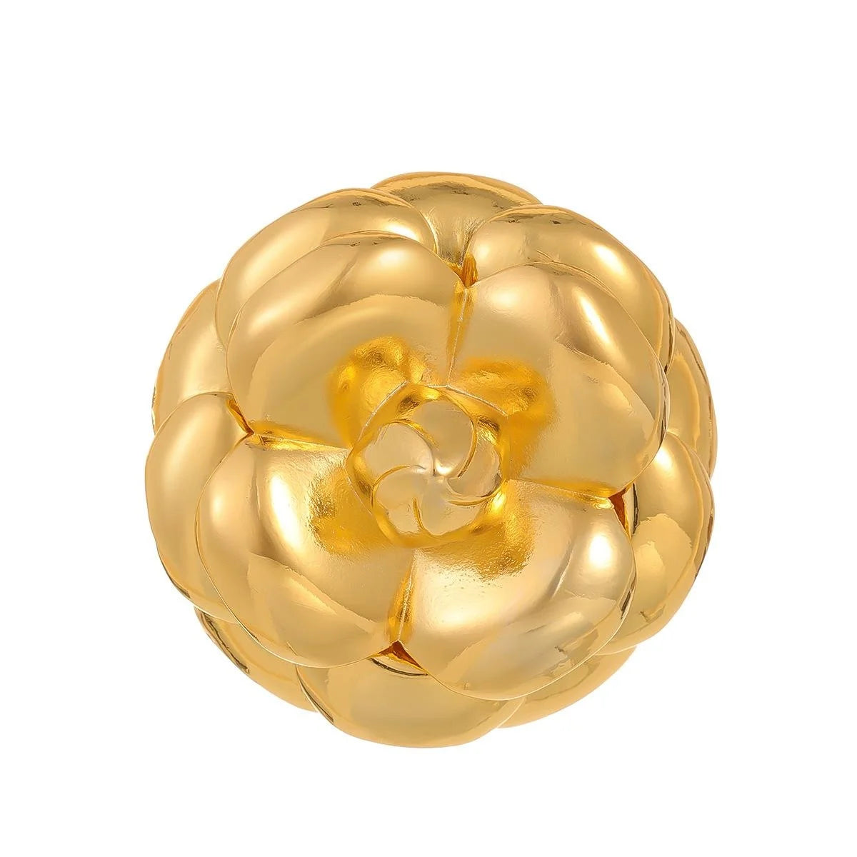 Elegant Gold Tone Alloy Camellia Flower Brooch, Smooth Petal Lapel Pin Corsage For Women's Suit Accessory